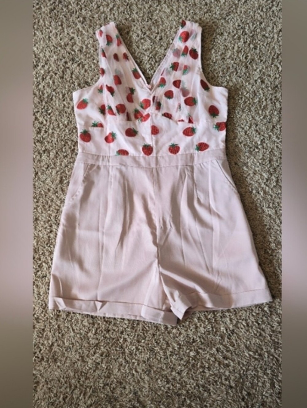 Pink Strawberry-Print Romper